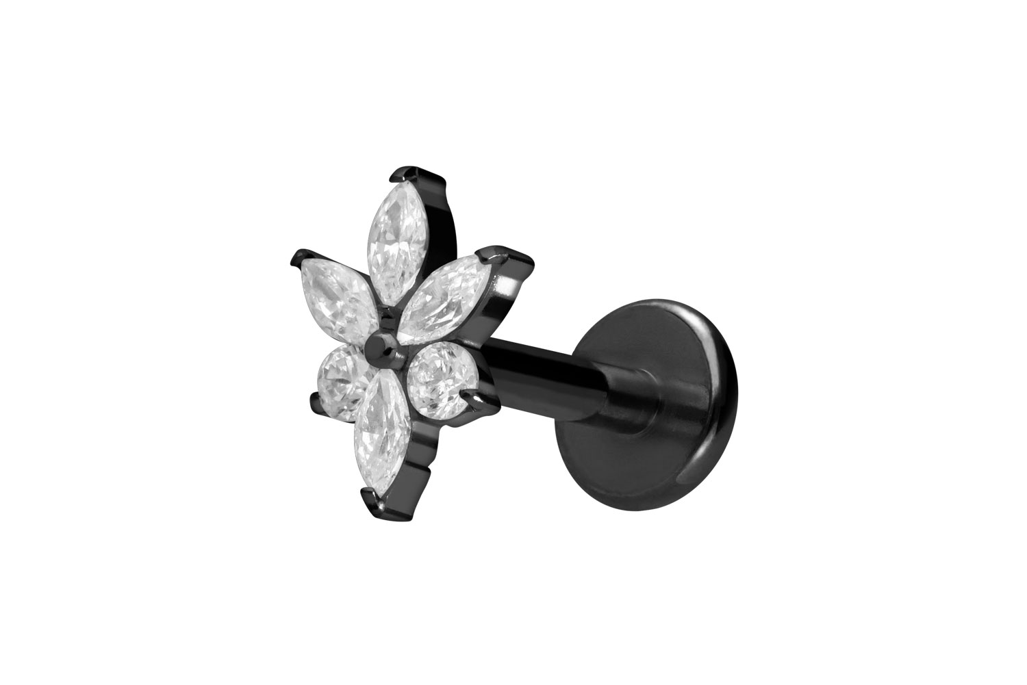 Titan Labret Piercing mit Innengewinde KRISTALLBLUME